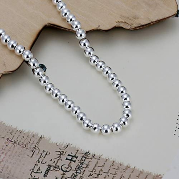 925 Sterling Silver 4mm Lucky Round Beads Bracelet - Picture 2 of 5